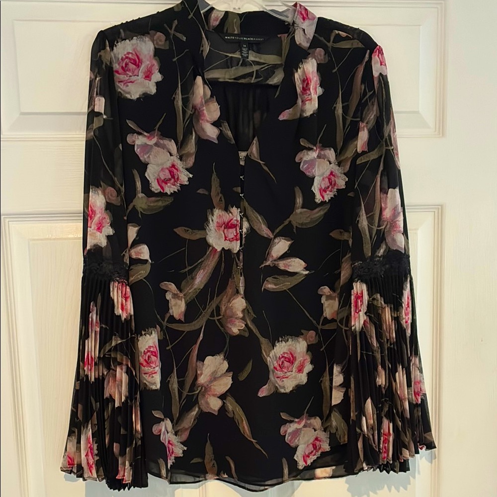 WHBM Black and Pink Floral Blouse